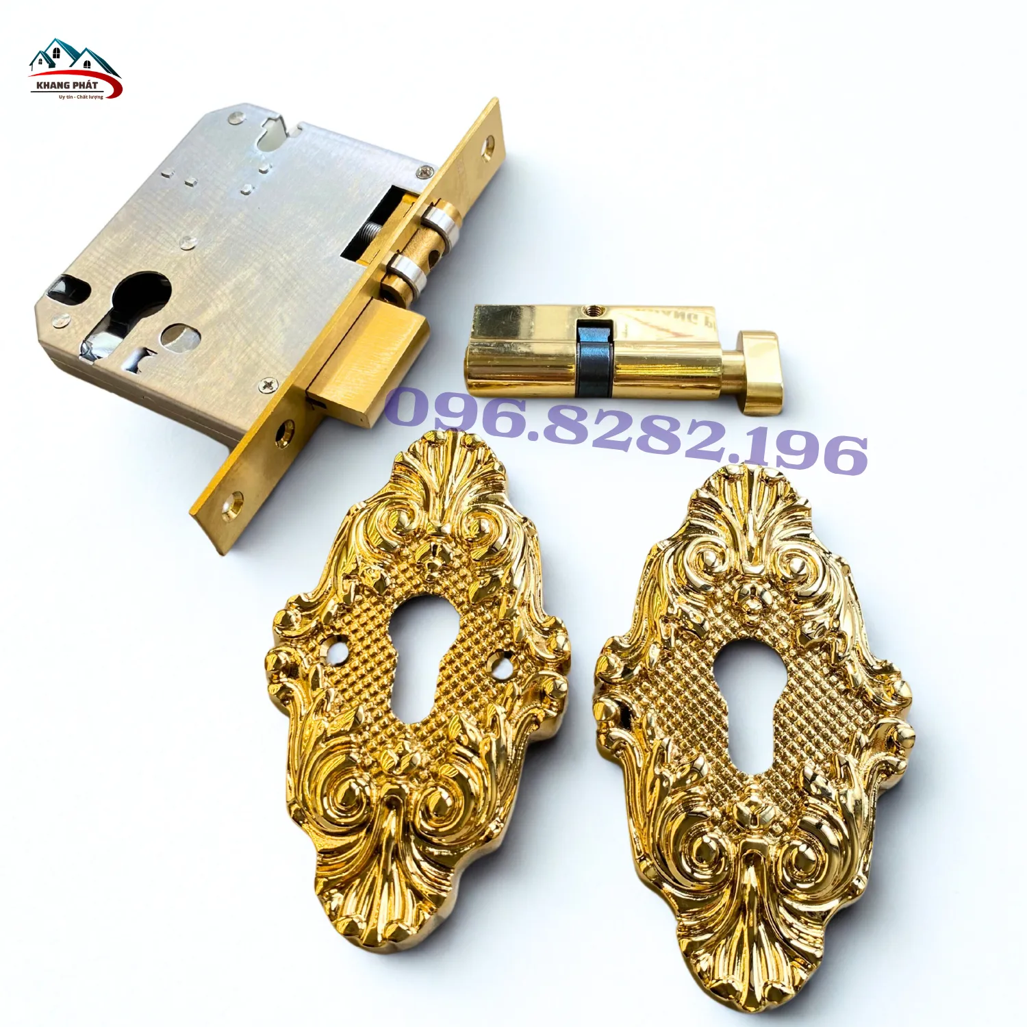 Khóa âm hoa văn KP-KA22 mặt ốp vàng bóng