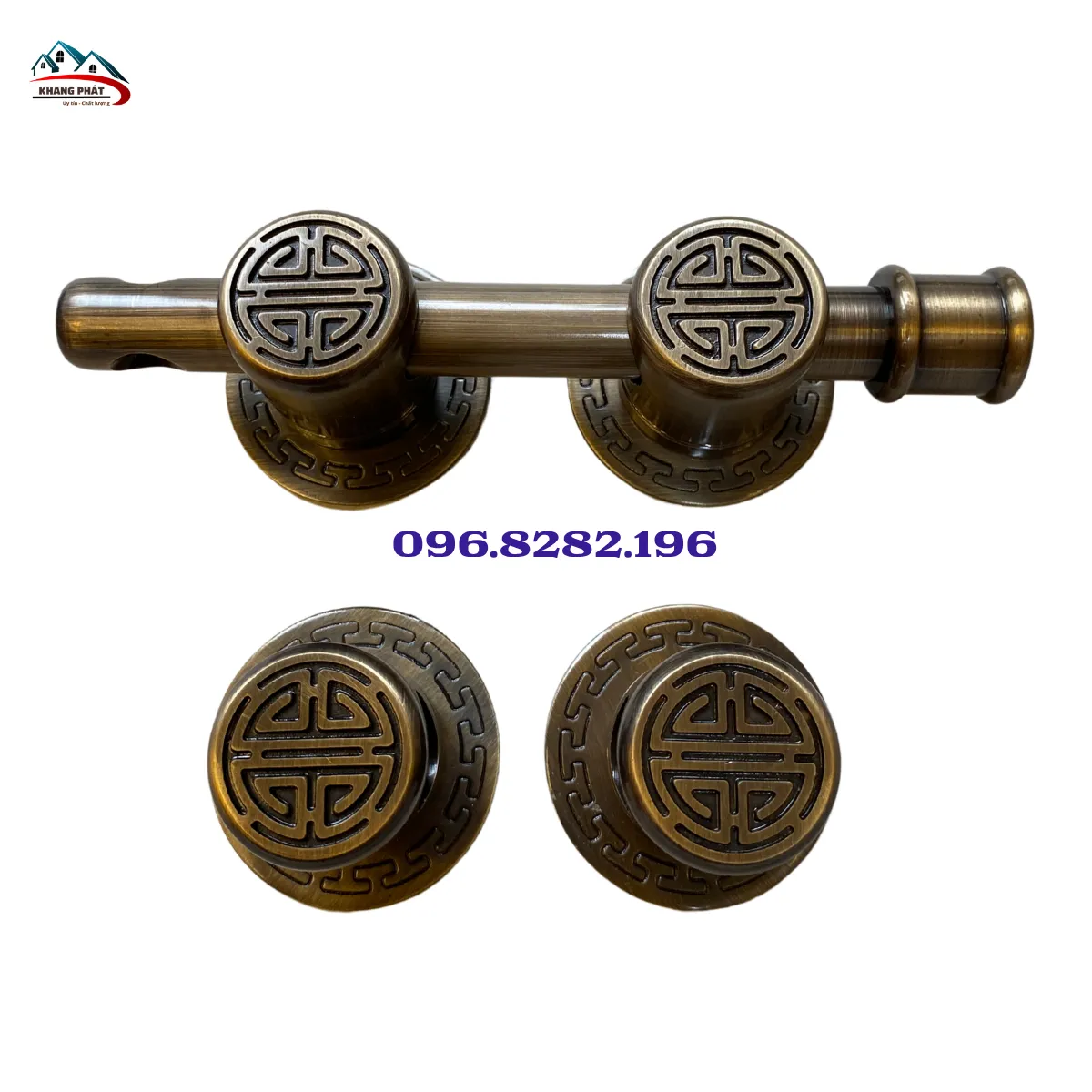 Khóa chùy đồng then cài chữ Thọ màu rêu giả cổ