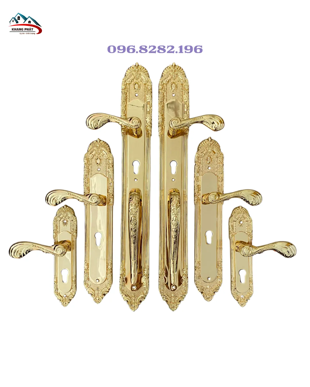 khóa cửa phòng bằng đồng, khóa cửa gỗ mạ vàng 24K, khóa cửa sang trọng KP1818, khóa phòng biệt thự cao cấp