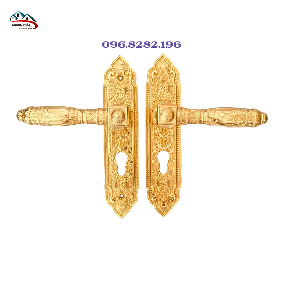 Khóa cửa tân cổ điển bằng đồng mạ vàng 24K KP999A dài 24cm