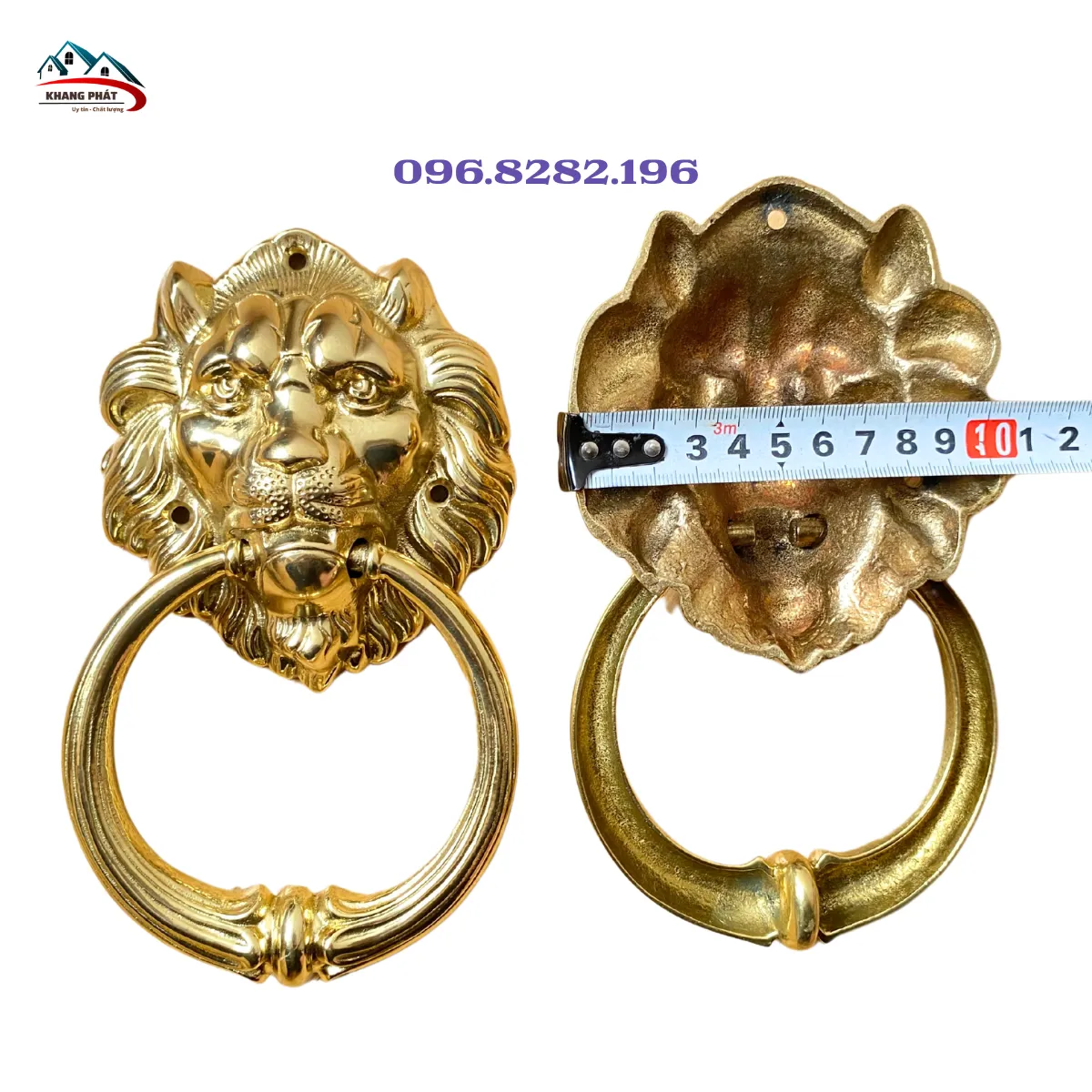 Tay nắm cửa mặt sư tử nhỏ 10cm màu vàng bóng