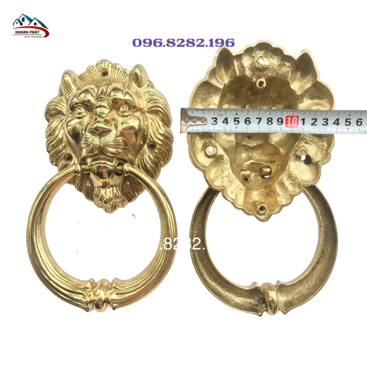 Tay nắm mặt sư tử 14cm màu vàng bóng cho cửa gỗ