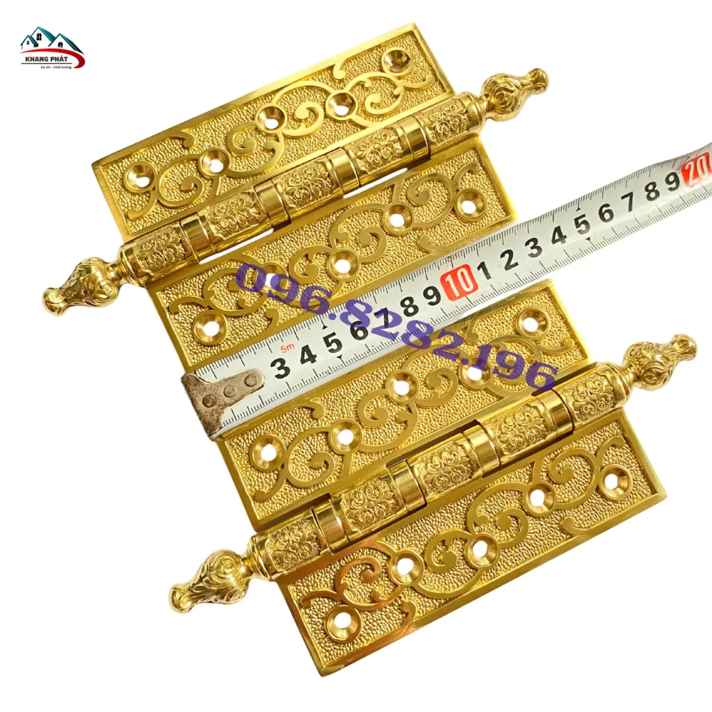 Bản lề lá bằng đồng 13cm hoa văn dây leo cho cửa gỗ