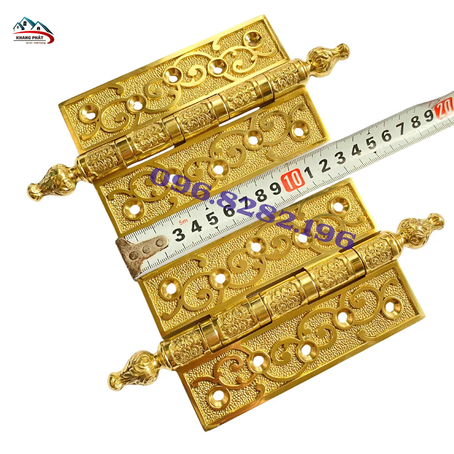 Bản lề lá bằng đồng 13cm hoa văn dây leo cho cửa gỗ