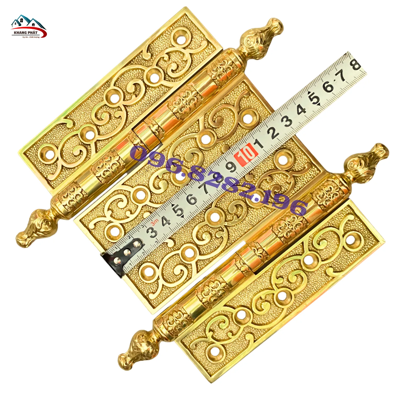 Bản lề cối bằng đồng 13cm hoa văn dây leo cho cửa gỗ