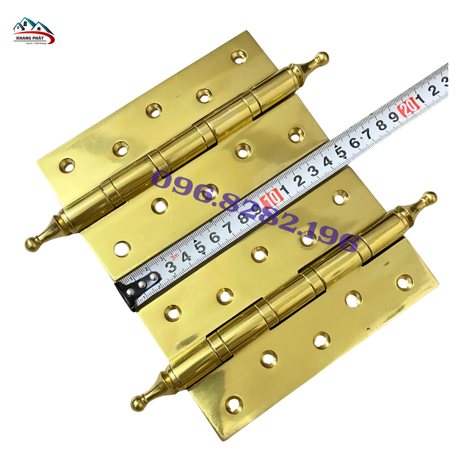 Bản lề đồng thau 15cm màu vàng bóng lắp cho cửa gỗ cao cấp