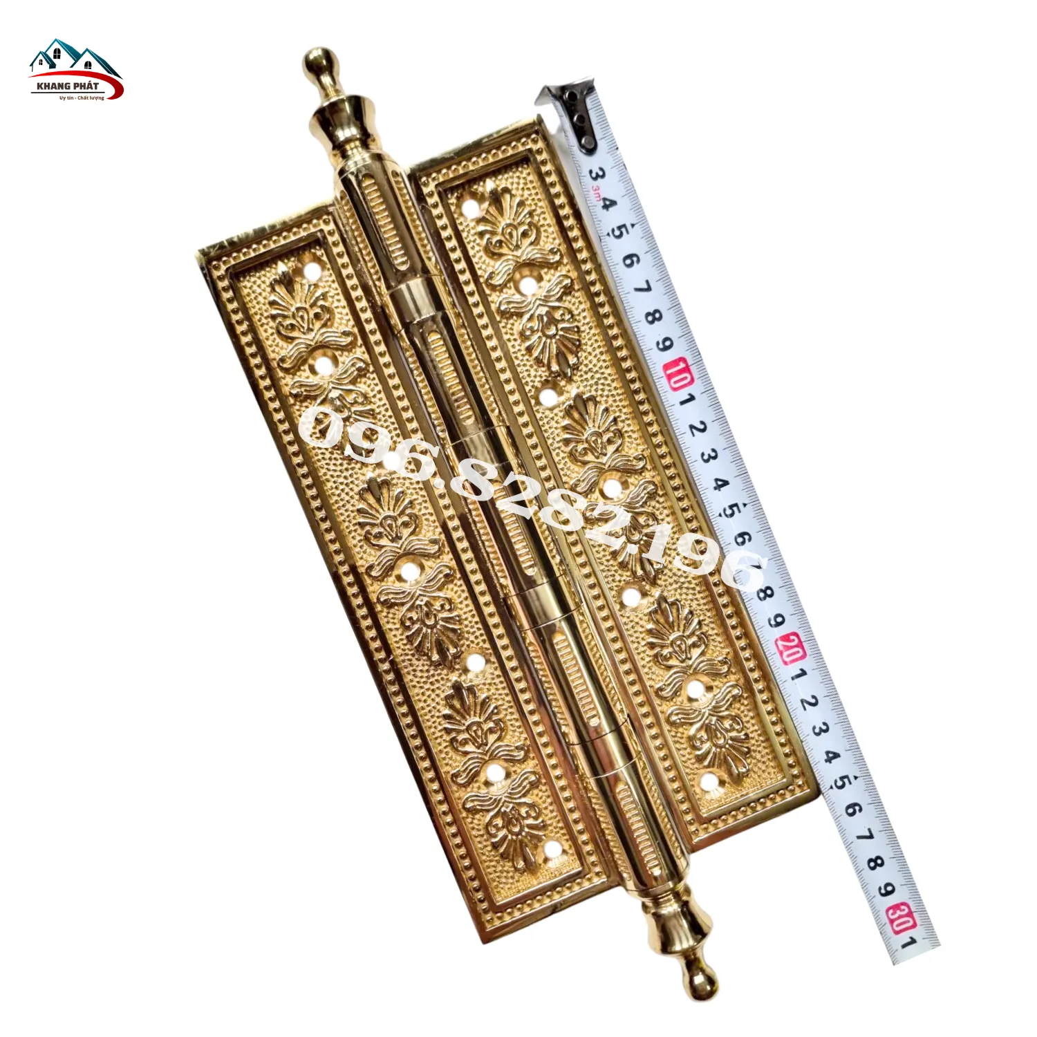 Bản lề đồng hoa văn KP-LĐB525 màu vàng bóng cho cửa gỗ nặng biệt thự