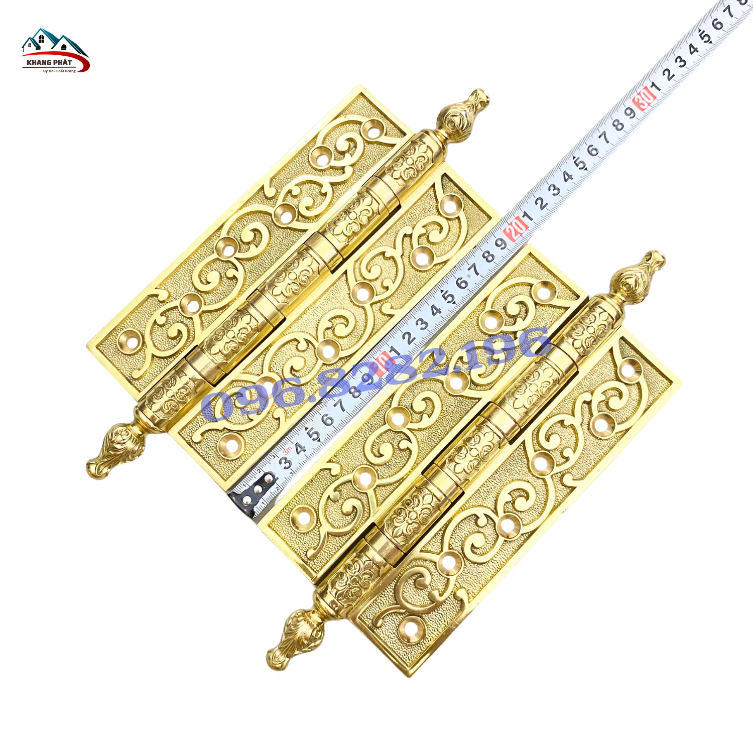 Bản lề đồng thau 28cm KP-LĐB120 CNC hoa dây leo màu vàng bóng