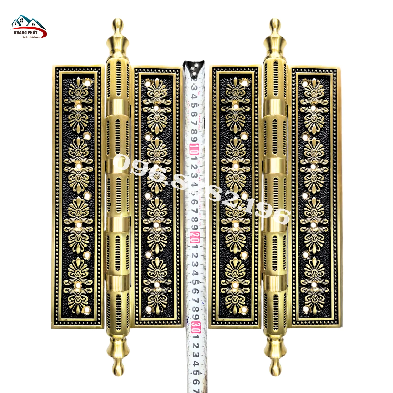 Bản lề đồng thau KP-LĐR530 màu đen cổ điển dài 30cm cho cửa gỗ nặng biệt thự