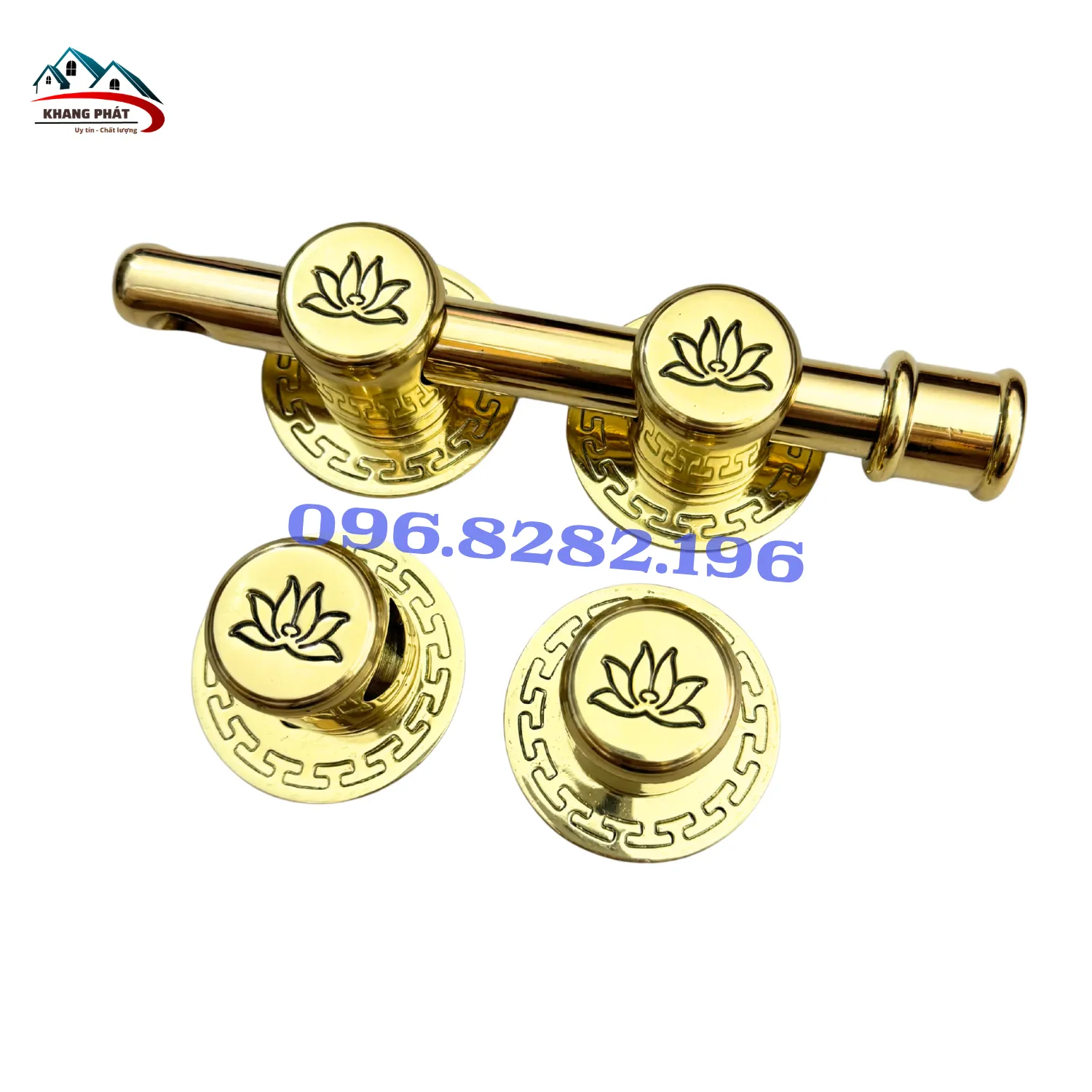 bộ chuỳ đồng hoa sen lắp trên cửa gỗ cao cấp