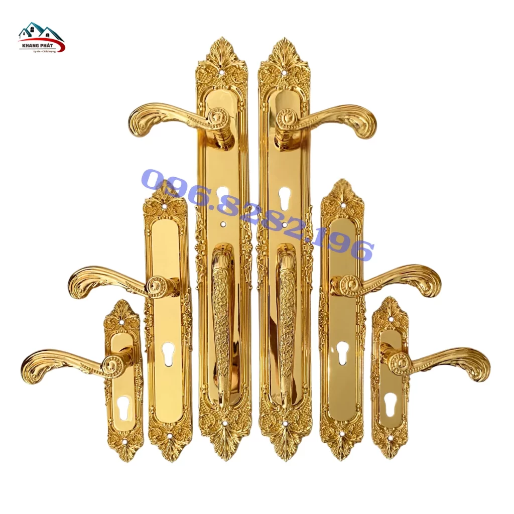 Bộ khóa cửa bằng đồng KP1919 vàng 24K đủ 3 kích thước 23cm, 40cm và 60cm