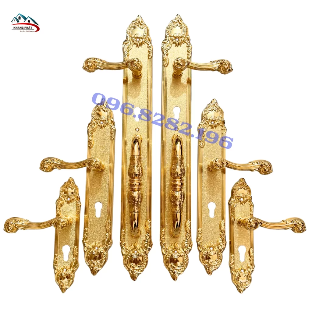 Khoá cửa bằng đồng KP6161 vàng 24K đồng bộ 3 kích thước cao cấp