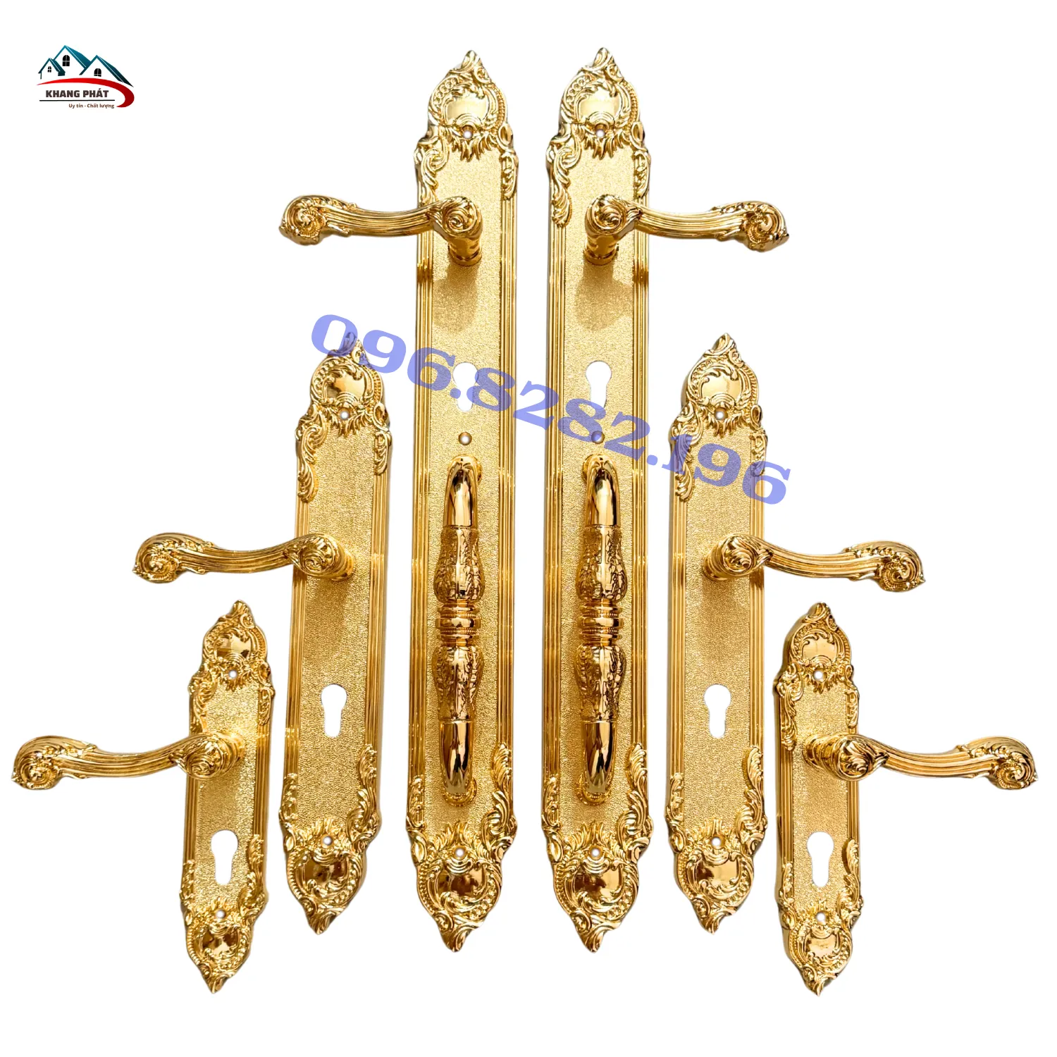 Khoá cửa bằng đồng KP6161 vàng 24K đồng bộ 3 kích thước cao cấp