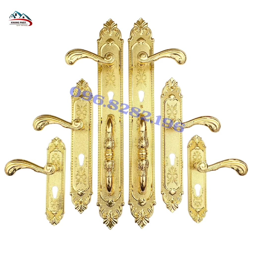 Khóa cửa đồng thau KP7283 cao cấp màu vàng 24K cho biệt thự và cửa đại sảnh