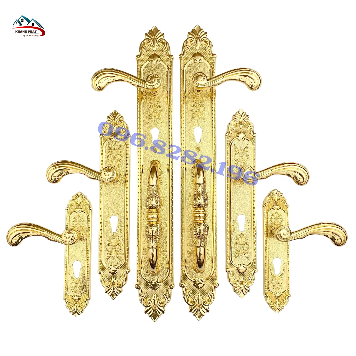 Khóa cửa đồng thau KP7283 cao cấp màu vàng 24K cho biệt thự và cửa đại sảnh
