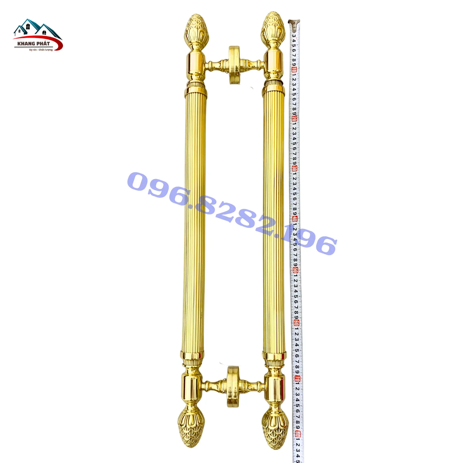 Tay kéo cửa đồng 80cm chóp thông màu vàng bóng