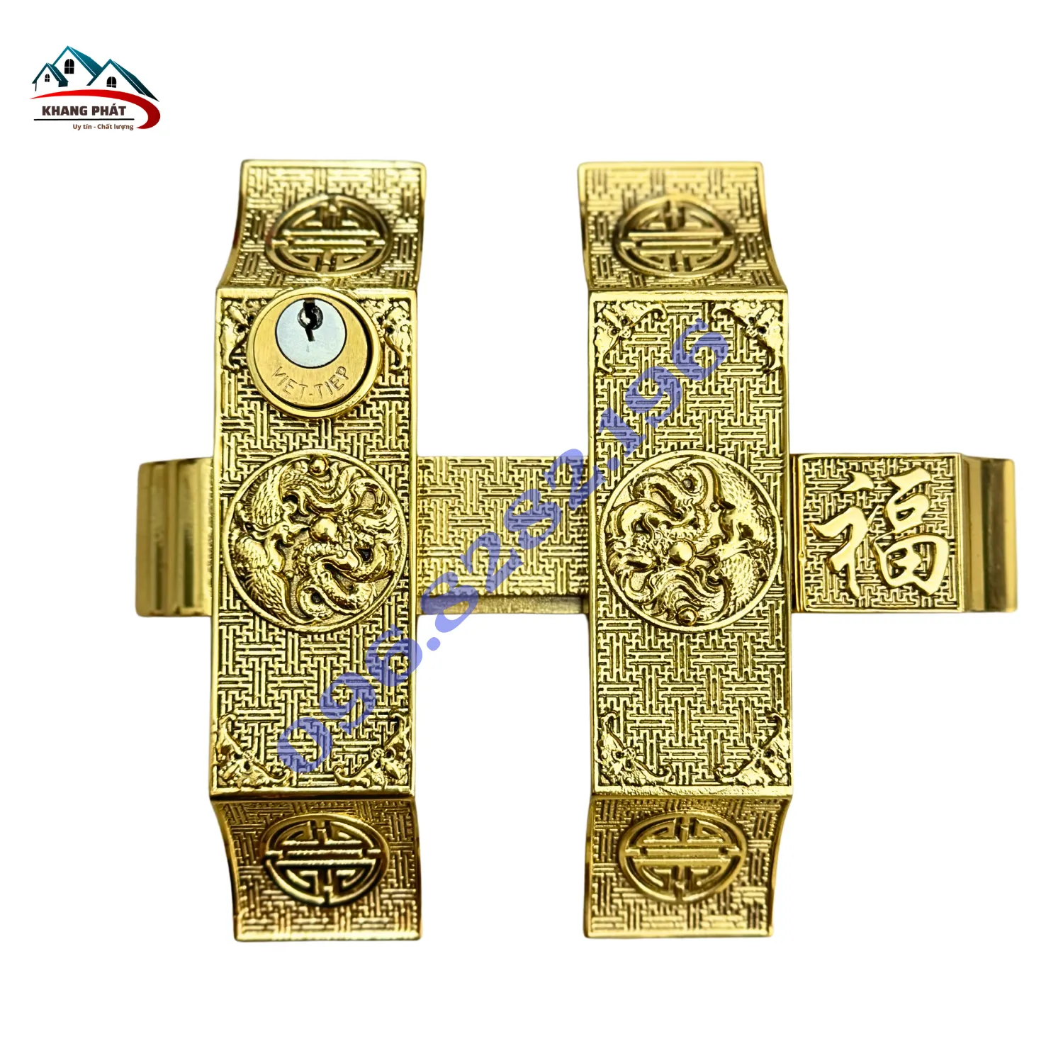 Bộ khóa then cài cửa bức bàn Long Phụng màu vàng bóng